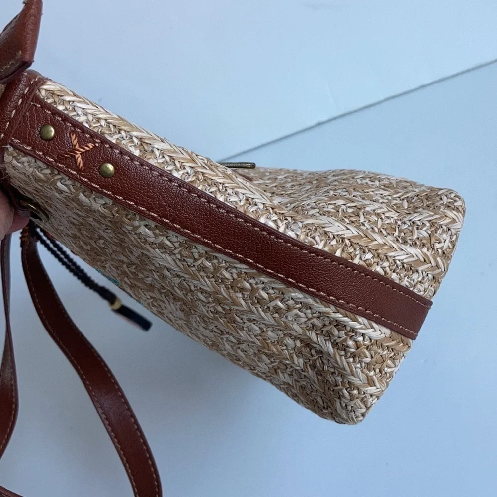 Sakroots small straw owl satchel handbag purse